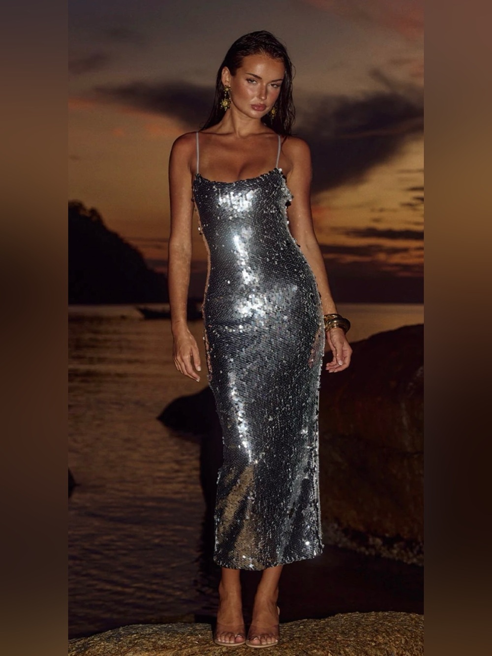 NWT Runaway The Label Vesina Silver Sequin Midi Dress XS